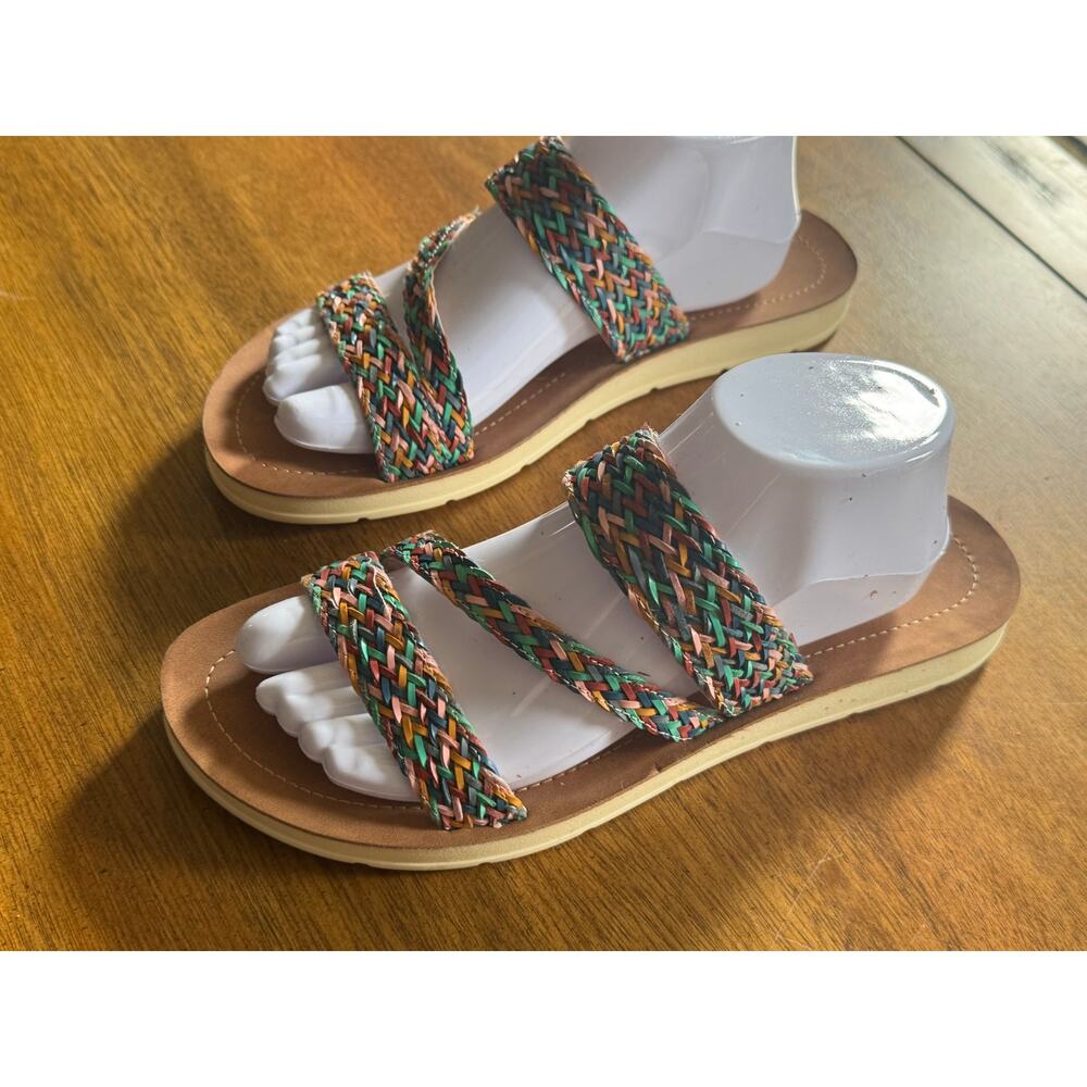 Madden Girl Braided Strap Sandals Womens 10 Multicolor Flat Slides - Picture 2 of 10
